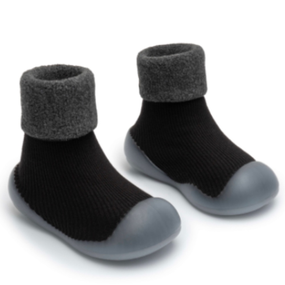Black 2TinyFeet Non-Slip Baby Sock Shoe 6-12mo